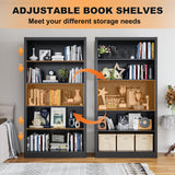 Tall Metal Bookcase, 5 Shelf Black Bookcase with Adjustable Shelves, Large Bookshelves and Bookcases