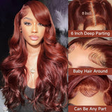 Aicrelery Reddish Brown 13x6 Lace Front Wigs Human Hair 33b Auburn 34 Inch