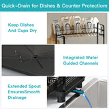 romision 2 Tier Compact Stainless Steel Dish Drainers Drying Rack for Kitchen Counter, Space Saving, Rust Proof Plate Strainers Holder On Countertop with Drainboard, Modern Black, Small