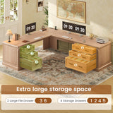 Farmhouse 78.7" Executive L Shaped Desk with 6 Drawers, Home Office Desk with Power Outlet, File Cabinet Storage