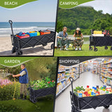 Ecogou 350L Large Capacity Foldable Wagon with Brakes, 560lbs Heavy Duty Collapsible Wagon Cart with Push Handle All-Terrain Big Wheels