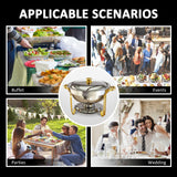 Chafing Dishes for Buffet, 4 Pack 6QT Round Chafing Dish Buffet Set [Elegant Gold and Silver Colors] Stainless Steel Buffet Servers and Warmers for Catering Events Parties Dinners with Complete Set