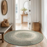 Super Area Rugs Braided Rug Round 6ft Farmhouse Kitchen Rug - Ridgewood Braided Carpet for Dining Room Table - Reversible - Indoor/Outdoor - Made in USA - Forest Green/Beige, 6' Round