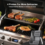 Wireless Meat Thermometer with Smart Timer & APP Alerts, 800ft Bluetooth Grill Food Thermometer, 4 X 0.19In Ultra Thin Probes, ±0.5℉ Accuracy, Big Digital Backlit Screen