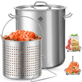 ARC 84-QT Large Stainless Steel Stockpot for Seafood Boiler Crawfish Pot with Basket and Steamer Rack, Outdoor Cooking Pot for Crab Lobster Shrimp Boiling, and Tamales Steamer,20 Gal