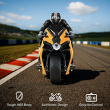 Liberty Imports 2.4G RC Remote Control Stunt Motorcycle with Riding Figure, 1:10 Scale High Speed Cross Country 360 Degree Rotation Drift Shockproof Racing Motorbike (Yellow)
