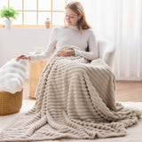 NEWCOSPLAY Super Soft Throw Blanket Linen Premium Silky Flannel Fleece 3D Ribbed Jacquard Lightweight Bed Blanket All Season Use (Linen Ribbed, Throw(50"x60"))