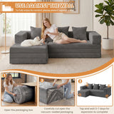 79" Modular Sectional Sofa, Boneless Convertible Sleeper Sofa Bed, Modern Tri-Folding Cloud Couch with L-Shape Chaise, Corduroy Futon for Living Room Small Spaces Apartment, No Assembly,Grey
