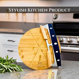 14" Dual-Grip Pizza Cutter Rocker Board Set | Bamboo Pizza Cutting Board with Pizza Rocker Knife Slicer | Pizza Serving Board | Pizza Cutter Rocker Blade | Best Pizza Accessories Gift Set