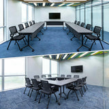 Folding Conference Table for 8 People, Flip Top Thicken Grey Tabletop, BlackWoodGrain Meeting Desk for Conference Rooms Offices (61.0")