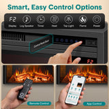 SereneLife Electric Fireplace Heater with LED Flame & Log Effects, Smart Wi-Fi, Touch Screen Panel, Remote Control, 3 Color Flame Modes, Wall Mounted Fire Place, Quiet Operation, Overheat Protection