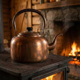 Whistling Kettle Teapot, Premium Copper Tea Kettle for Stove Top, Rustic Tea Pot with Ergonomic Handle, Work for All Stovetops, Brown(3.2 QT)