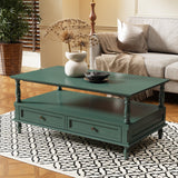 ARTPOWER Coffee Tables for Living Room, Wooden Coffee Table with Storage, Open Display Area and Storage Drawers, Retro Rectangle Coffee Table, Green