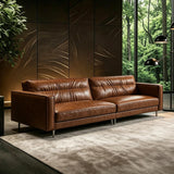 NessCarsti Morden Faux Leather Sofa, 86.6" Brown Mid Century Cloud Couch