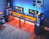 AODK 59 Inch Gaming Desk with USB Charging Ports & LED Light- Reversible Computer Desk