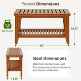 Jekruiet 30" Premium Solid Teak Shower Bench with Storage Shelf - 450 lbs Capacity, Waterproof & Non-Slip Seat for Bathroom, Poolside, Spa