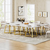Tribesigns Square Dining Table, 31.5" Modern Dinner Table with Metal Base, Kitchen Table for Dining Room, Small Space, Apartment, White & Gold (6pcs)