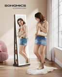 SONGMICS LED Jewelry Cabinet Standing, Lockable Armoire With Full-Length Mirror and Adjustable Lights, Space-Saving Organizer, Gift Idea, Ash Brown UJJC008K02