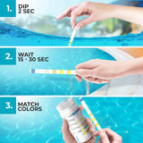 Varify 7 in 1 Pool and Spa Test Strips- Easy to Use Water Testing Kit for Pool, Spa, Hot Tub & More - Tester Strip for Water Hardness, Chlorine, Bromine, pH, Alkalinity and Cyanuric Acid (100 Strips)