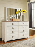 Signature Design by Ashley Willowton Vintage Smooth-Gliding 6-Drawer Dresser and Mirror with Safety Stop, Whitewash