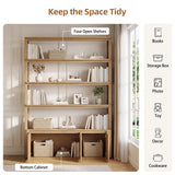 71" Tall Bookshelf with Storage, 4 Tier Bookcase with Cabinets, Oak