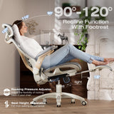 ELABEST X100 Ergonomic Mesh Office Chair with Footrest, Big and Tall Home Desk Chair with 5D Flip-Up Arms, Adjustable 3D Lumbar Support, Gaming & Executive Computer Chair (Foggy Morning)