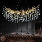 kvtinmty L55‘’ Rectangular Crystal Gold Chandelier, Modern Large Oval Tree Branch Crystal Chandeliers for Dining Room,16-Light Flush Mount K9 Crystal Chandeliers, for Kitchen Island,Dining Room