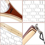 RHINR Landing Net for Fly Fishing, Trout Fishing Soft Rubber Catch and Release Fish Net with Wooden Handle (White Net)