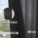 Macochico Extra Wide Pinch Pleated Linen Curtains for Sliding Door Patio Doors with Tieback, Natural Living Room Bedroom Curtain Privacy But Let Light in, 120”Wx96”L, Black, 1 Panel