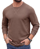 Askdeer Men's Waffle Long Sleeve T-Shirt Casual Lightweight Pullover Tees