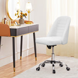 Mid Back PU Leather Armless Desk Office Chair, Modern Vanity Chair with Rolling Wheels