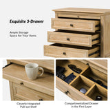 HULALA HOME Farmhouse 3 Drawer End Table with Tray, Drawer Organizer with Solid Wood Legs, End Table with Charging Station（Natural, Set of 2）