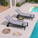 PURPLE LEAF Outdoor Chaise Lounge with Easy-Move Wheels, Light Grey