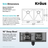 Kraus Kitchen Sinks Undermount - 33 Inch Stainless Steel Kitchen Sink, 60/40 Double Bowl, 16 Gauge, Model KHU103-33