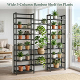 Bamboo Bookshelf, 71” Tall Triple Wide Bookcase with 17 Open Storage Shelves, 6-Tier Etagere with Back Rails, Large Display Shelf for Books