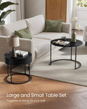 VASAGLE Round Coffee Tables, Set of 2 Nesting Tables, Hidden Storage