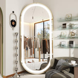 FENNIO 70" x 32" Large Luxury Wall Mounted Mirror with LED Lights - Oval Full Length LED Lighted Full Body Dressing Mirror for Bedroom, Salon, Brushed Aluminum Frame, Tempered Glass