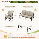 MIXPATIO 4-Piece Wrought Iron Patio Conversation Set, Rocking Chairs, Beige