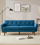 Tbfit 77.2" W Linen Sofa Couch, Mid Century Modern Decor Loveseat Couches for Living Room, Button Tufted Upholstered Small Couch for Bedroom, Solid, and Easy to Install Love Seats Furniture, Blue
