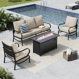 MFSTUDIO 4 Piece Metal Patio Furniture Set with Fire Pit Table, Beige