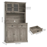 GarveeHome Pantry Cabinet with Drawers and Adjustable Shelves, 71" Tall Freestanding Kitchen Cabinet with Microwave Stand, Kitchen Hutch for Dining Room, Rustic Grey