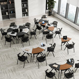 Flip Top Mobile Conference Table, Modular Rectangular & Fan-Shaped, Black Brown White, for Office Classroom Training