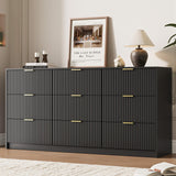 MAISONARIA Black 9 Drawer Dresser for Bedroom, 63" Wide Modern Fluted Dresser with Gold Metal Handles, Chest of Drawers for Bedroom, Living Room, Entryway, Hallway