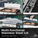 MFSTUDIO 27 Inch Flat Top Propane Gas Griddle Grill, Ceramic Coated Cast Iron Pan, Outdoor Flattop Grill with Lid for Cooking