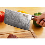 SUNLONG Meat Cleaver 7 inch Chinese Vegetable Cleaver -Japanese Hammered Damascus Steel-Bloodwood Handle