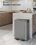 GarveeHome 2 x 8 gal Stainless Steel Double Trash Can with Lid for Kitchen, Large Dual Trash and Recycle Bin Combo, Matte Grey