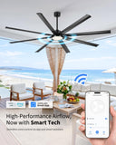 JAZAVA 96 Inch Industrial Ceiling Fan with Light, Aluminum Blades, Black