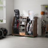 Ponsonbay Golf Bag Storage Organizer for Garage, Premium Wooden 2 Golf Bags Rack with Drawer (Black） Ponsonbay