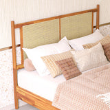 Bme Oliver 15-Inch Queen Bedframe with Rattan Headboard, Bohemian, Caramel