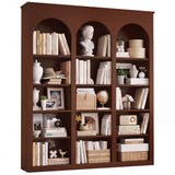 MapleGrace 71" Triple Arched Bookcase, Tall Bookshelf with Shelves, Cherry